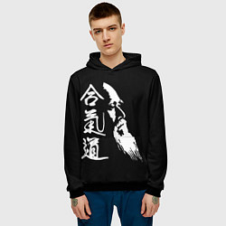 Толстовка-худи мужская Морихэй Уэсиба - создатель айкидо, цвет: 3D-черный — фото 2
