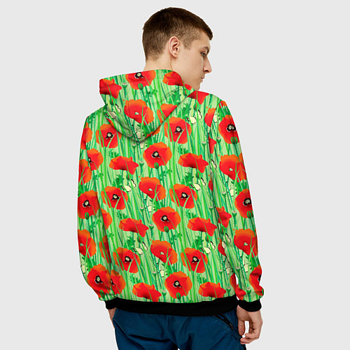 Мужская толстовка Маковый узор / 3D-Черный – фото 4