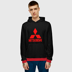 Толстовка-худи мужская Mitsubishi red logo, цвет: 3D-красный — фото 2