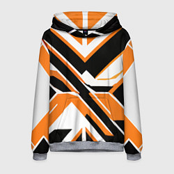 Толстовка-худи мужская Чёрно-оранжевые широкие линии на белом фоне, цвет: 3D-меланж