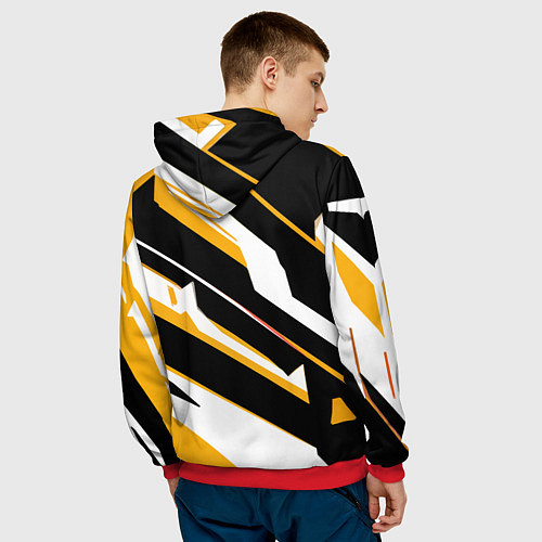 Мужская толстовка Жёлто-белые широкие линии на чёрном фоне / 3D-Красный – фото 4