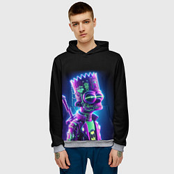 Толстовка-худи мужская Bart Simpson cyber ninja - neon glow, цвет: 3D-меланж — фото 2