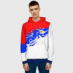 Толстовка-худи мужская Россия- астрактивный триколор, цвет: 3D-синий — фото 2