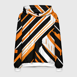 Мужская толстовка Чёрно-оранжевые полосы на белом фоне