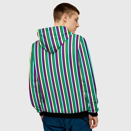 Мужская толстовка Фиолетово-зелёный полосатый / 3D-Черный – фото 4