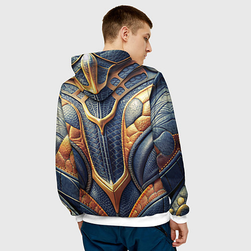 Мужская толстовка Темная кожаная броня с желтой оплеткой / 3D-Белый – фото 4