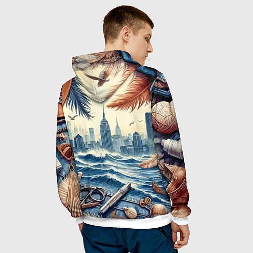 Мужская толстовка Коллаж с видом Нью-Йорка - нейросеть / 3D-Белый – фото 4