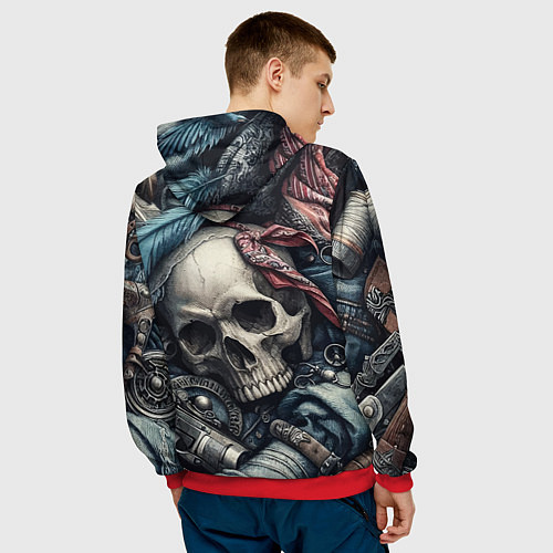 Мужская толстовка Коллаж винтажный с черепом - нейроарт / 3D-Красный – фото 4