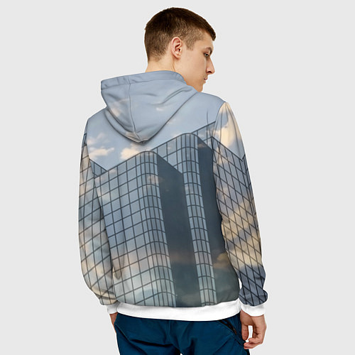 Мужская толстовка Городское небо и зеркальная многоэтажка / 3D-Белый – фото 4