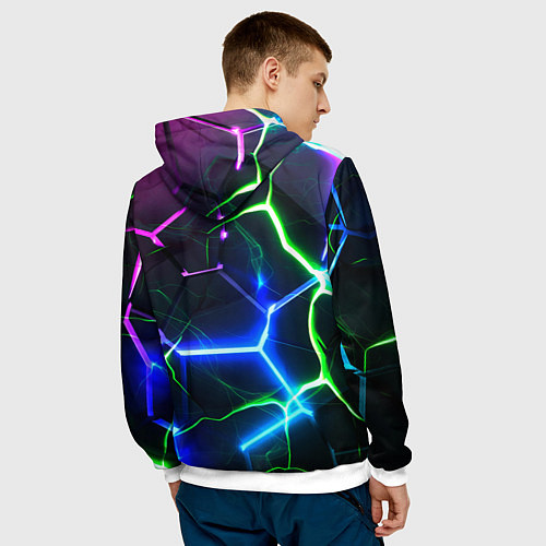 Мужская толстовка Микс из разломленных плит и неоновое свечения / 3D-Белый – фото 4