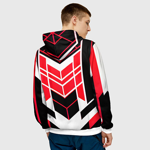 Мужская толстовка Red and white lines on a black background / 3D-Белый – фото 4