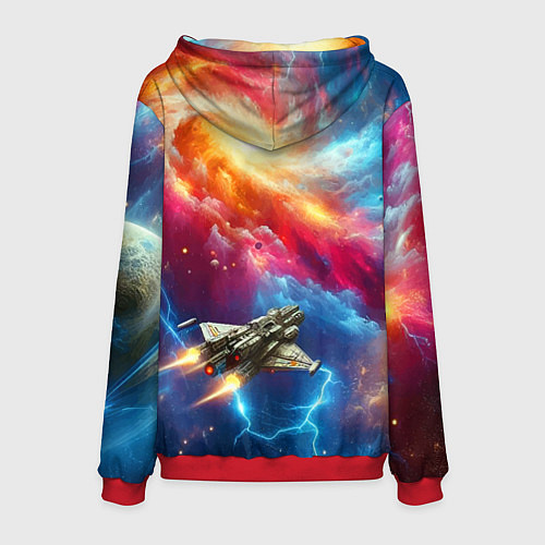 Мужская толстовка Космолёт в неоновом космосе / 3D-Красный – фото 2