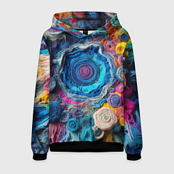 Толстовка-худи мужская Вязаные цветы - пэчворк, цвет: 3D-черный