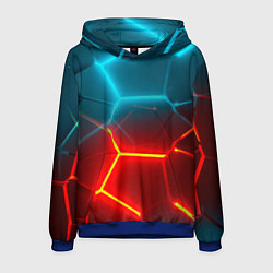 Мужская толстовка Голубые и красные неоновые плиты в разломе