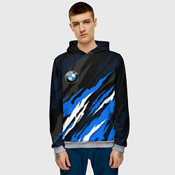 Толстовка-худи мужская БМВ - синий гексагон, цвет: 3D-меланж — фото 2