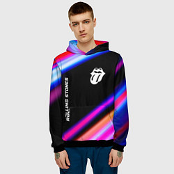 Толстовка-худи мужская Rolling Stones neon rock lights, цвет: 3D-черный — фото 2