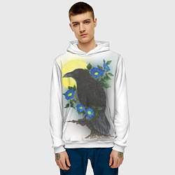 Толстовка-худи мужская Чёрный ворон на ветке, цвет: 3D-белый — фото 2