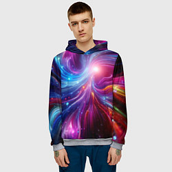 Толстовка-худи мужская Неоновая абстракция - нейросеть, цвет: 3D-меланж — фото 2