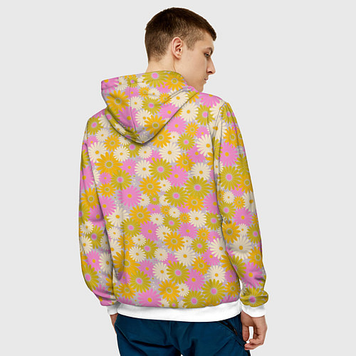 Мужская толстовка Разноцветный цветочный паттерн / 3D-Белый – фото 4