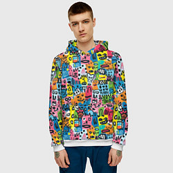 Толстовка-худи мужская Весёлые лица абстрактные, цвет: 3D-белый — фото 2