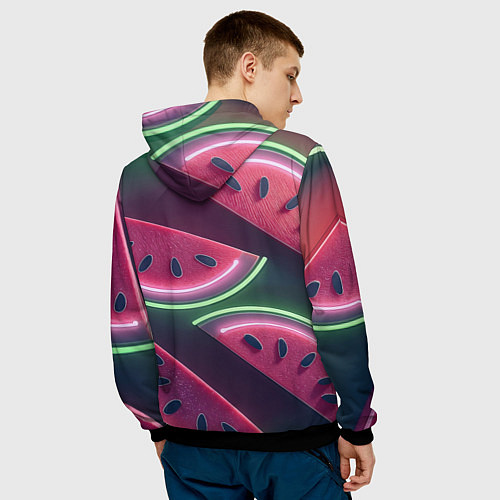 Мужская толстовка Дольки арбуза неон / 3D-Черный – фото 4