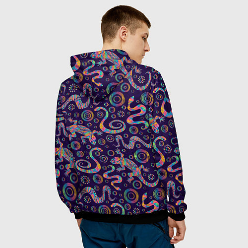 Мужская толстовка Узор ярких ящериц и змей / 3D-Черный – фото 4