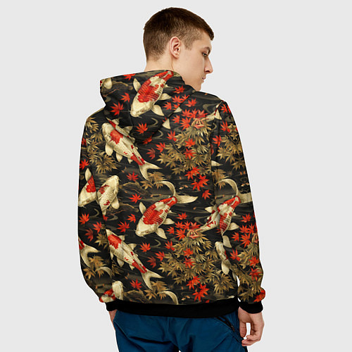 Мужская толстовка Карпы кои и кленовые листья / 3D-Черный – фото 4