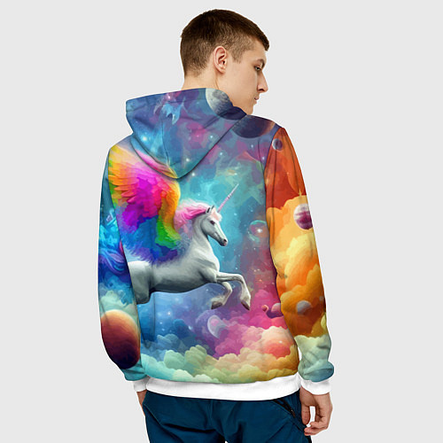 Мужская толстовка Космический крылатый единорог - нейросеть / 3D-Белый – фото 4