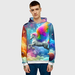 Толстовка-худи мужская Космический крылатый единорог - нейросеть, цвет: 3D-белый — фото 2
