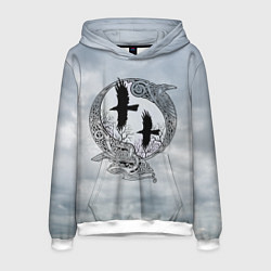 Мужская толстовка Вороны одина в кельтском орнаменте на фоне неба