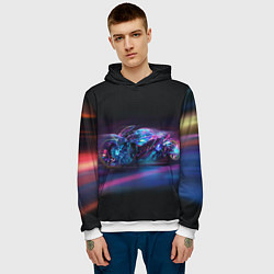 Толстовка-худи мужская Неоновый мотоцикл абстракция, цвет: 3D-белый — фото 2