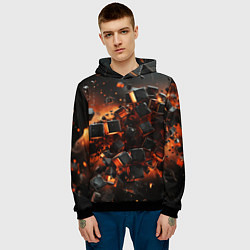 Толстовка-худи мужская Черные кубики во взрыве абстракции, цвет: 3D-черный — фото 2