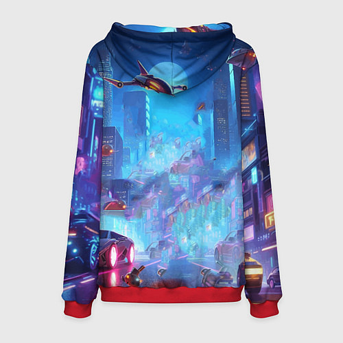 Мужская толстовка Кибер Пикачу в неоновом городе - нейросеть / 3D-Красный – фото 2