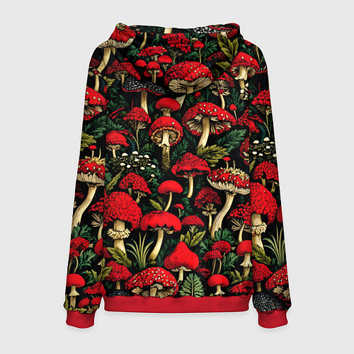 Мужская толстовка Лесные красные грибы мухоморы - паттерн / 3D-Красный – фото 2