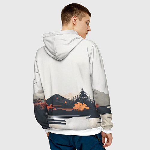 Мужская толстовка Японский осенний пейзаж / 3D-Белый – фото 4