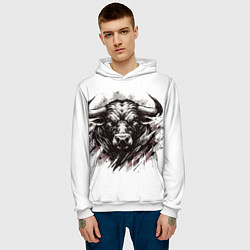 Толстовка-худи мужская Гранж - портрет быка: голова, цвет: 3D-белый — фото 2