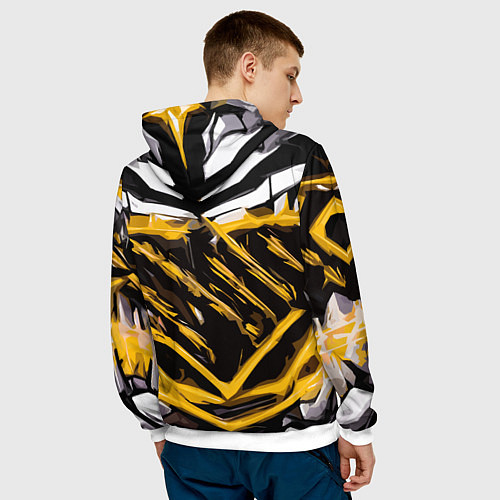 Мужская толстовка Yellow and white abstraction on a black background / 3D-Белый – фото 4