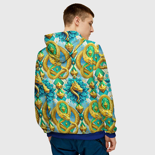 Мужская толстовка Золотистые змеи и цветы / 3D-Синий – фото 4