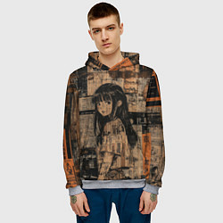 Толстовка-худи мужская Девчонка на фоне газетных вырезок, цвет: 3D-меланж — фото 2