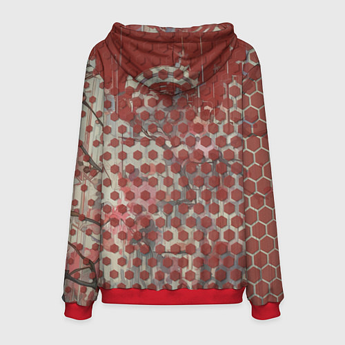Мужская толстовка Девушка-андроид на фоне шестиугольников / 3D-Красный – фото 2