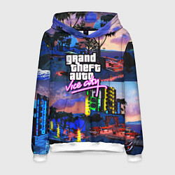 Толстовка-худи мужская GTA vice city коллаж, цвет: 3D-белый