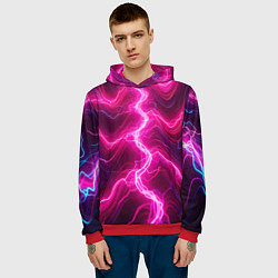 Толстовка-худи мужская Pink lightnings - ai art fantasy, цвет: 3D-красный — фото 2