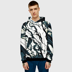 Толстовка-худи мужская Абстрактная текстура мрамор белый с тёмно-синим, цвет: 3D-черный — фото 2