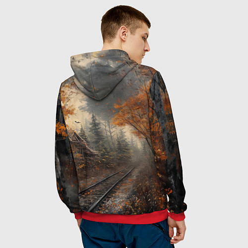 Мужская толстовка Ретро иллюстрация с паровозом / 3D-Красный – фото 4