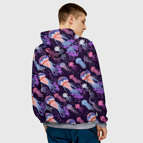 Мужская толстовка Цветные медузы паттерн / 3D-Меланж – фото 4