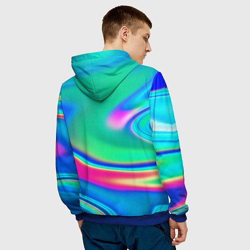Мужская толстовка Неоновые голографические краски - светло-голубоват / 3D-Синий – фото 4