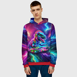 Толстовка-худи мужская Tyrannosaur DJ - neon glow, цвет: 3D-красный — фото 2