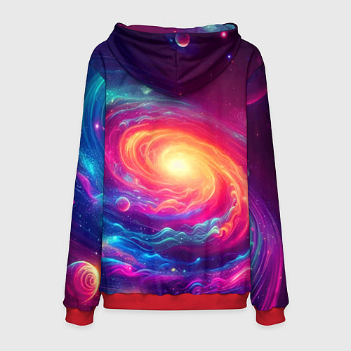 Мужская толстовка Морда космического кота - неоновое свечение / 3D-Красный – фото 2
