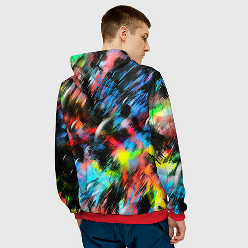 Мужская толстовка Цветные краски абстракция / 3D-Красный – фото 4