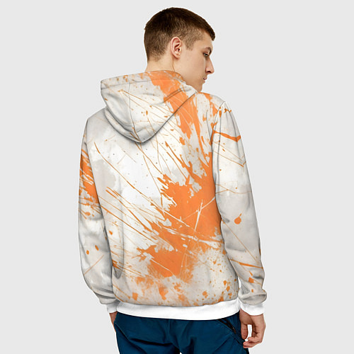 Мужская толстовка Оранжевая краска на белом / 3D-Белый – фото 4
